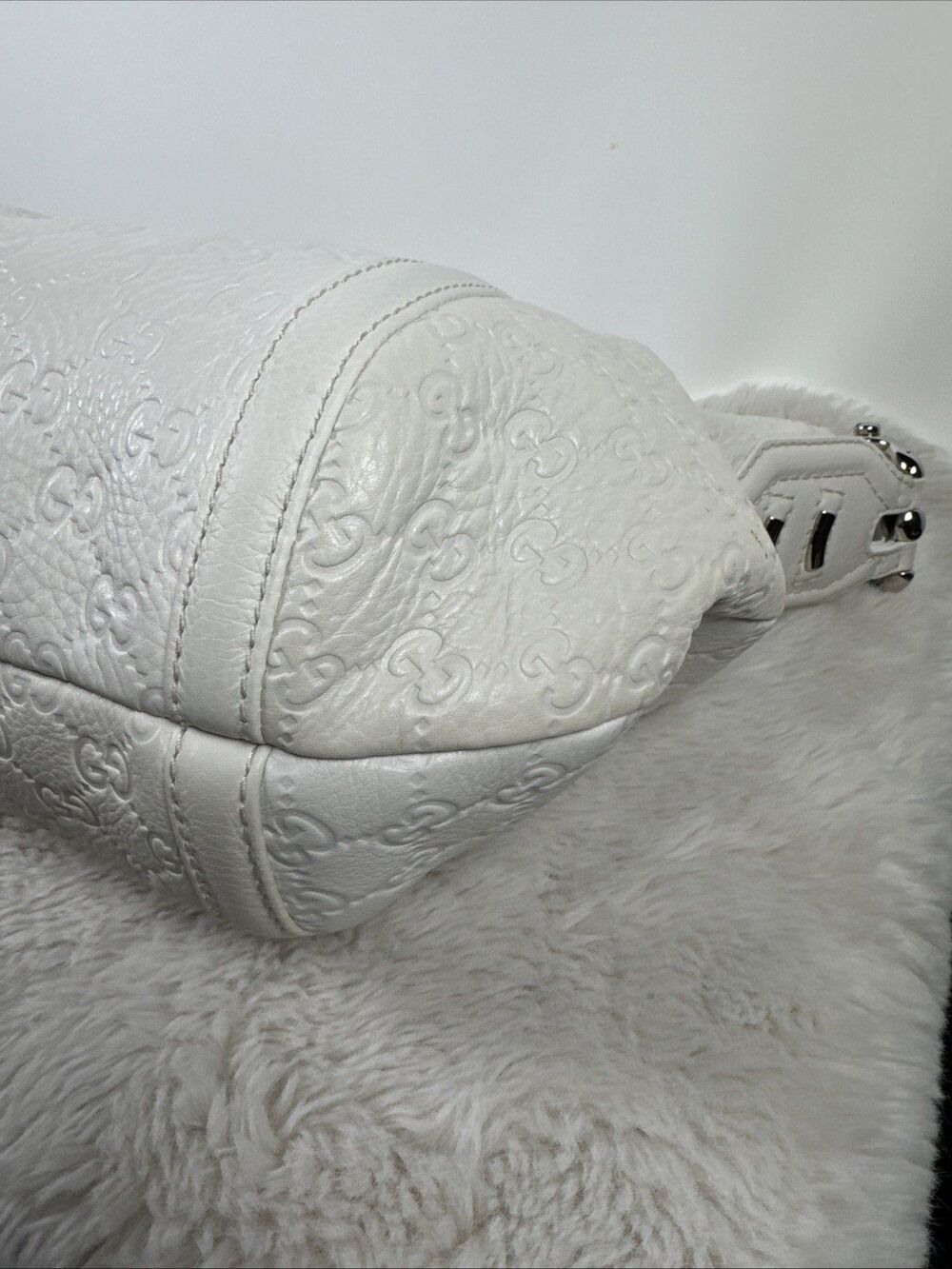 GUCCI GG SHW Techro Horsebit Medium Hobo Hand Bag 240216 Calfskin Leather White - Picture 15 of 16